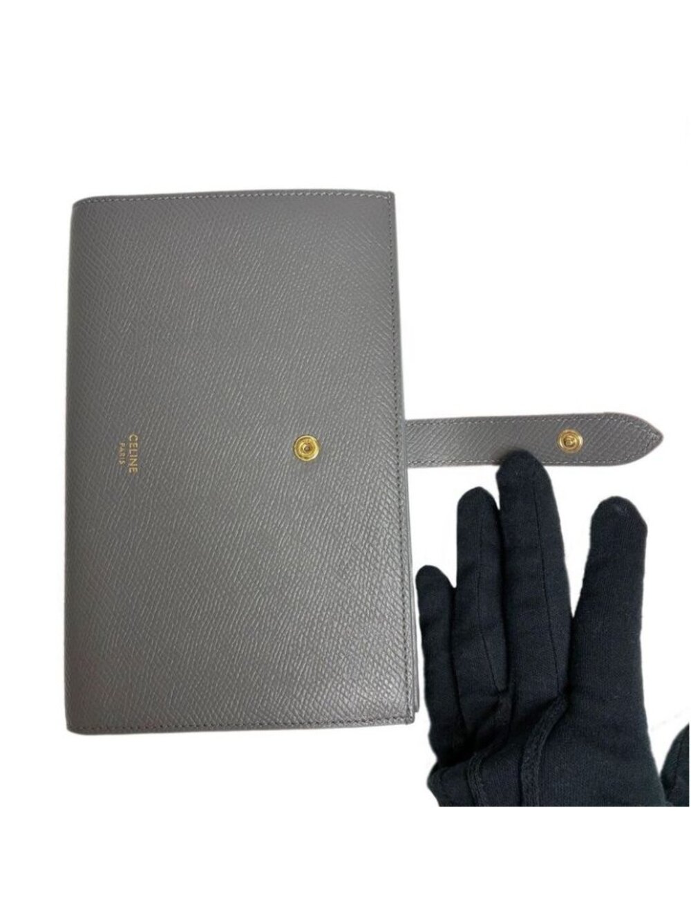 Celine Large Strap Wallet Grained Calf Skin Gray Vintage Pink Bifold - Picture 8 of 13